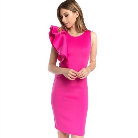 Dresses & Skirts - Fuschia HOT Pink One Sided Ruffle Dress